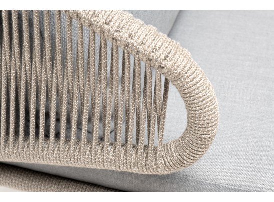 "Милан" кресло плетеное из роупа, каркас алюминий светло-серый (RAL7035) муар, роуп серый меланж круглый, ткань светло-серая в Ростове-на-Дону