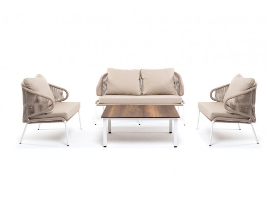 "Милан" лаунж-зона 4-местная плетеная из роупа (веревки), каркас алюминиевый белый, роуп бежевый в Ростове-на-Дону