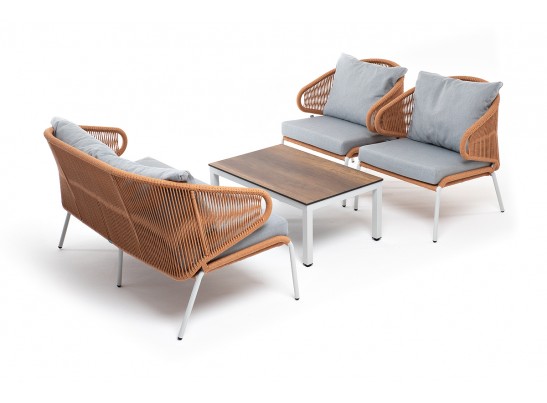 "Милан" лаунж-зона 4-местная плетеная из роупа (веревки), каркас алюминиевый светло-серый, роуп оранжевый меланж в Ростове-на-Дону