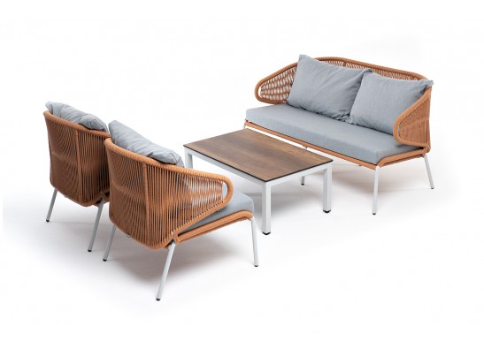 "Милан" лаунж-зона 4-местная плетеная из роупа (веревки), каркас алюминиевый светло-серый, роуп оранжевый меланж в Ростове-на-Дону