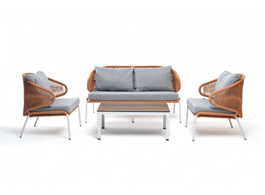 "Милан" лаунж-зона 4-местная плетеная из роупа (веревки), каркас алюминиевый светло-серый, роуп оранжевый меланж в Ростове-на-Дону