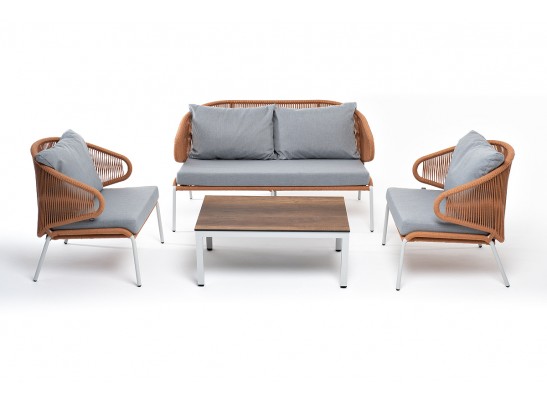 "Милан" лаунж-зона 4-местная плетеная из роупа (веревки), каркас алюминиевый светло-серый, роуп оранжевый меланж в Ростове-на-Дону