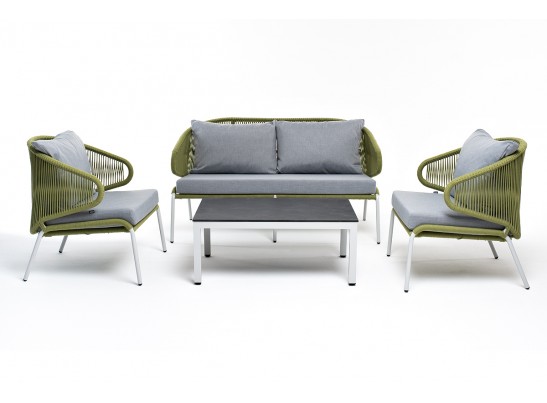 "Милан" лаунж-зона 4-местная плетеная из роупа (веревки), каркас алюминиевый светло-серый, роуп салатовый меланж в Ростове-на-Дону