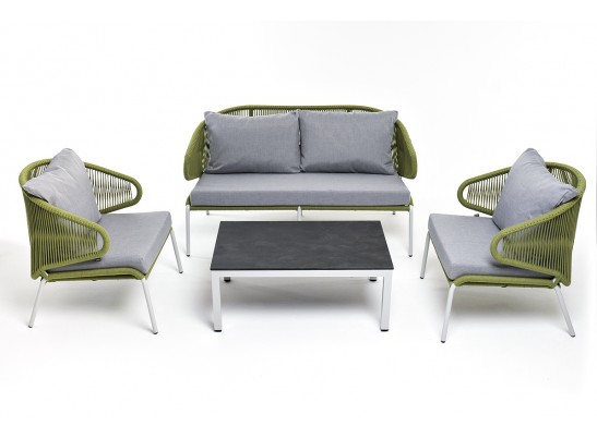 "Милан" лаунж-зона 4-местная плетеная из роупа (веревки), каркас алюминиевый светло-серый, роуп салатовый меланж в Ростове-на-Дону
