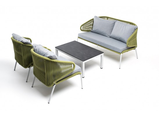 "Милан" лаунж-зона 4-местная плетеная из роупа (веревки), каркас алюминиевый светло-серый, роуп салатовый меланж в Ростове-на-Дону