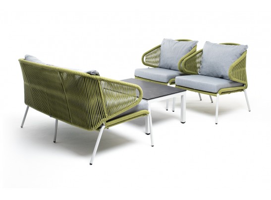 "Милан" лаунж-зона 4-местная плетеная из роупа (веревки), каркас алюминиевый светло-серый, роуп салатовый меланж в Ростове-на-Дону