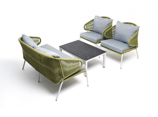 "Милан" лаунж-зона 4-местная плетеная из роупа (веревки), каркас алюминиевый светло-серый, роуп салатовый меланж в Ростове-на-Дону