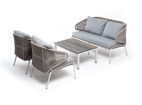 "Милан" лаунж-зона 4-местная плетеная из роупа (веревки), каркас алюминиевый белый, роуп бежевый в Ростове-на-Дону