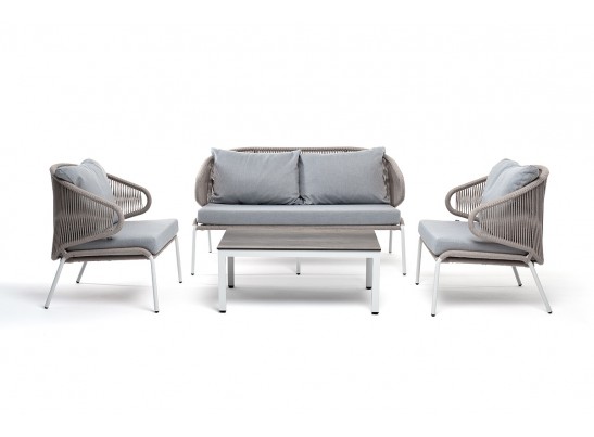 "Милан" лаунж-зона 4-местная плетеная из роупа (веревки), каркас алюминиевый белый, роуп бежевый в Ростове-на-Дону