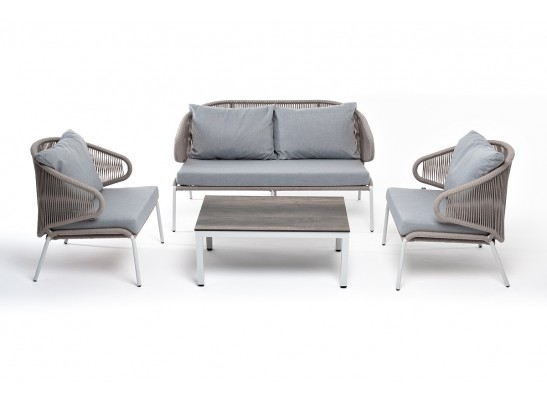 "Милан" лаунж-зона 4-местная плетеная из роупа (веревки), каркас алюминиевый белый, роуп бежевый в Ростове-на-Дону