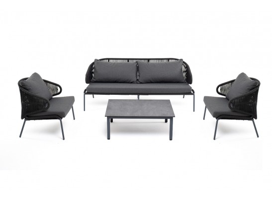 "Милан" лаунж-зона 5-местная плетеная из роупа (веревки), каркас алюминиевый серый, роуп темно-серый в Ростове-на-Дону