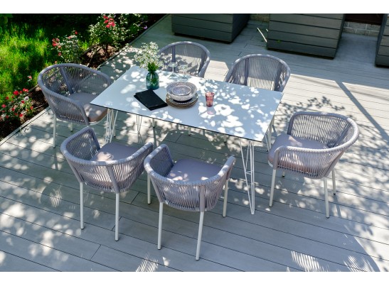 "Милан" обеденная группа на 6 персон, цвет светло-серый с белым каркасом в Ростове-на-Дону