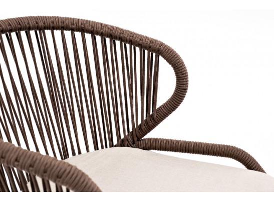 "Милан" стул плетеный из роупа, каркас алюминий белый, роуп коричневый, ткань бежевая в Ростове-на-Дону