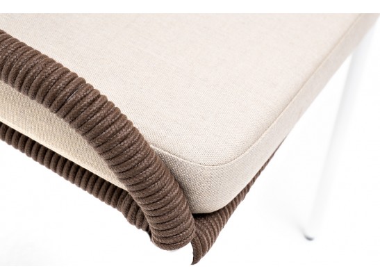 "Милан" стул плетеный из роупа, каркас алюминий белый муар, роуп коричневый круглый, ткань бежевая 052 в Ростове-на-Дону