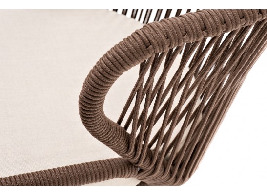 "Милан" стул плетеный из роупа, каркас алюминий белый муар, роуп коричневый круглый, ткань бежевая 052 в Ростове-на-Дону