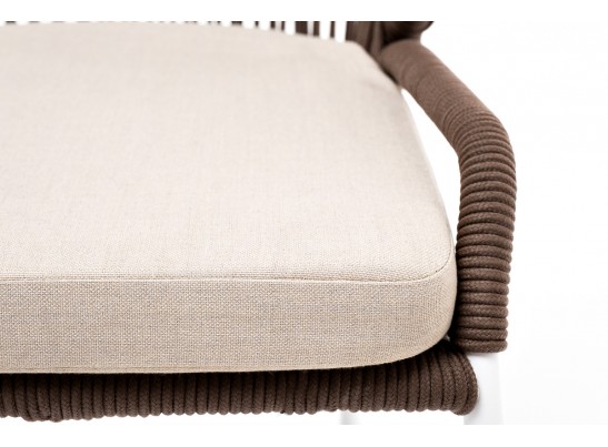 "Милан" стул плетеный из роупа, каркас алюминий белый, роуп коричневый, ткань бежевая в Ростове-на-Дону