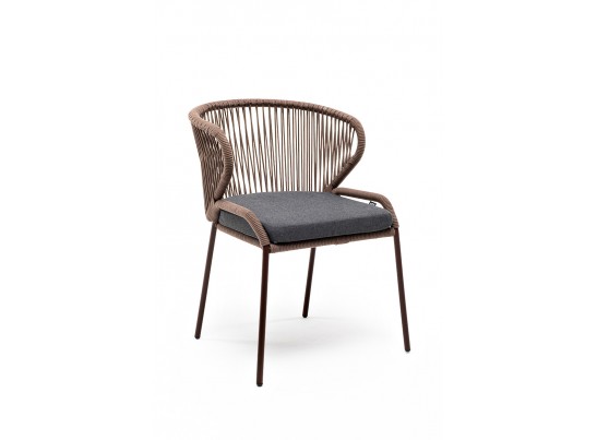 "Милан" стул плетеный из роупа, каркас алюминий коричневый, роуп коричневый, ткань темно-серая в Ростове-на-Дону