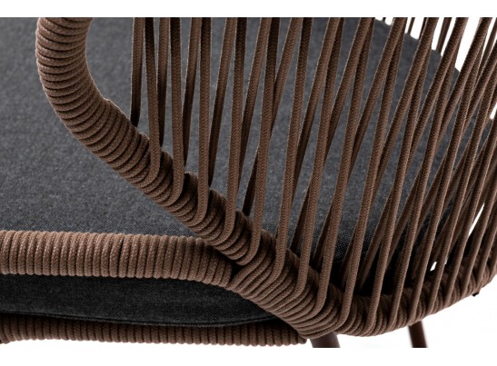 "Милан" стул плетеный из роупа, каркас алюминий коричневый, роуп коричневый, ткань темно-серая в Ростове-на-Дону