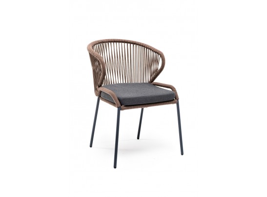 "Милан" стул плетеный из роупа, каркас алюминий серый, роуп коричневый, ткань темно-серая в Ростове-на-Дону