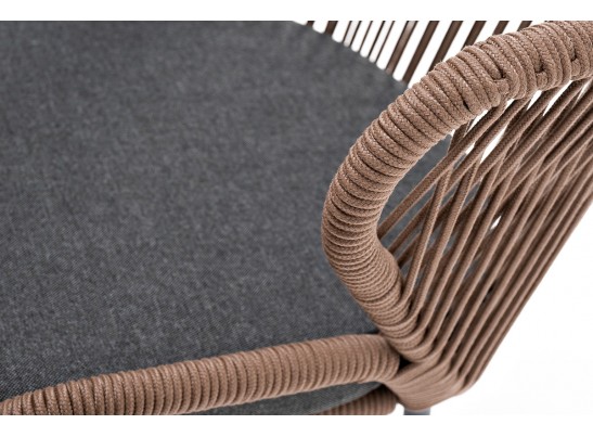 "Милан" стул плетеный из роупа, каркас алюминий серый (RAL7022) муар, роуп коричневый круглый, ткань темно-серая 027 в Ростове-на-Дону