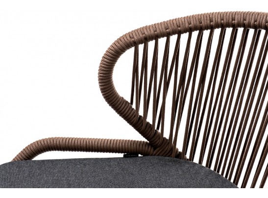 "Милан" стул плетеный из роупа, каркас алюминий серый (RAL7022) муар, роуп коричневый круглый, ткань темно-серая 027 в Ростове-на-Дону