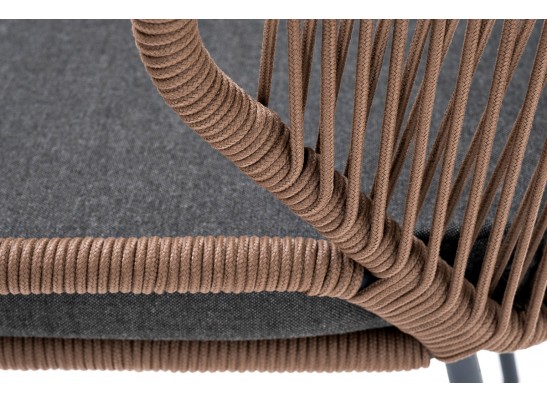 "Милан" стул плетеный из роупа, каркас алюминий серый, роуп коричневый, ткань темно-серая в Ростове-на-Дону