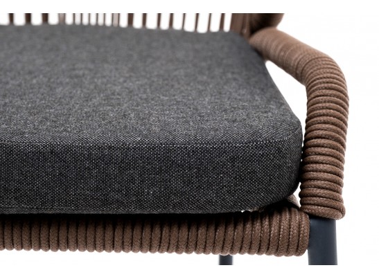 "Милан" стул плетеный из роупа, каркас алюминий серый, роуп коричневый, ткань темно-серая в Ростове-на-Дону