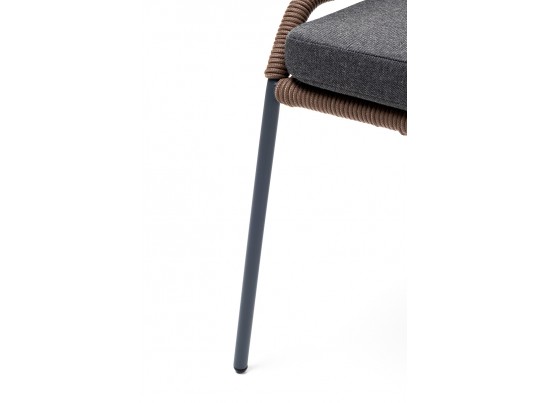 "Милан" стул плетеный из роупа, каркас алюминий серый, роуп коричневый, ткань темно-серая в Ростове-на-Дону