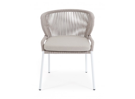 "Милан" стул плетеный из роупа, каркас алюминий белый муар, роуп бежевый круглый, ткань бежевая 052 в Ростове-на-Дону