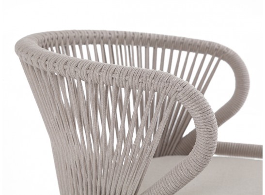 "Милан" стул плетеный из роупа, каркас алюминий белый муар, роуп бежевый круглый, ткань бежевая 052 в Ростове-на-Дону