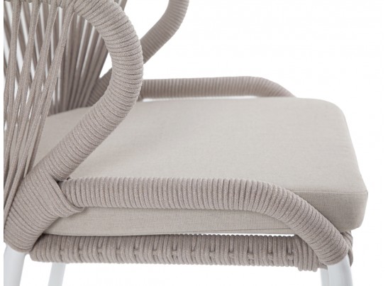 "Милан" стул плетеный из роупа, каркас алюминий белый муар, роуп бежевый круглый, ткань бежевая 052 в Ростове-на-Дону