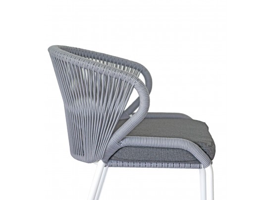 "Милан" стул плетеный из роупа, каркас алюминий белый шагрень, роуп светло-серый круглый, ткань светло-серая в Ростове-на-Дону