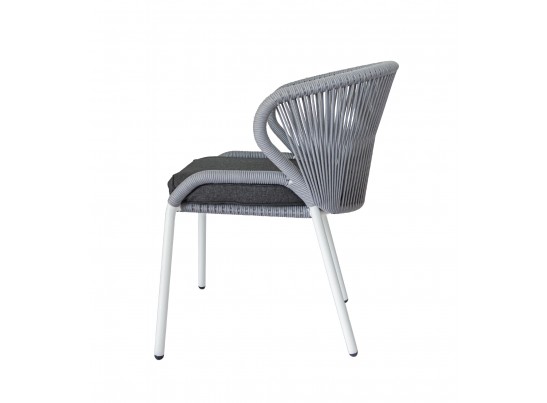 "Милан" стул плетеный из роупа, каркас алюминий белый шагрень, роуп светло-серый круглый, ткань светло-серая в Ростове-на-Дону