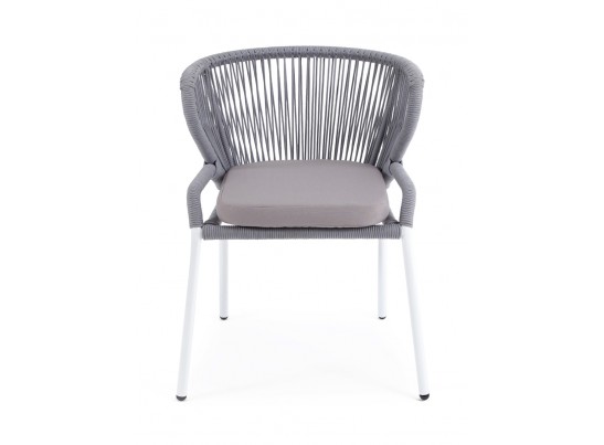 "Милан" стул плетеный из роупа, каркас алюминий белый, роуп светло-серый, ткань Neo Ash в Ростове-на-Дону