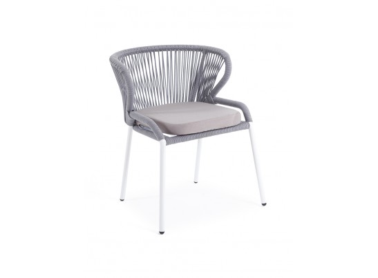 "Милан" стул плетеный из роупа, каркас алюминий белый, роуп светло-серый, ткань Neo Ash в Ростове-на-Дону