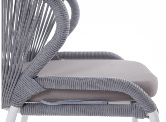 "Милан" стул плетеный из роупа, каркас алюминий белый, роуп светло-серый, ткань Neo Ash в Ростове-на-Дону