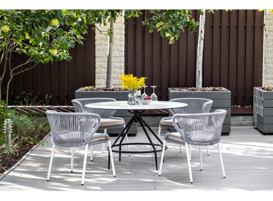 "Милан" стул плетеный из роупа, каркас алюминий белый, роуп светло-серый, ткань Neo Ash в Ростове-на-Дону