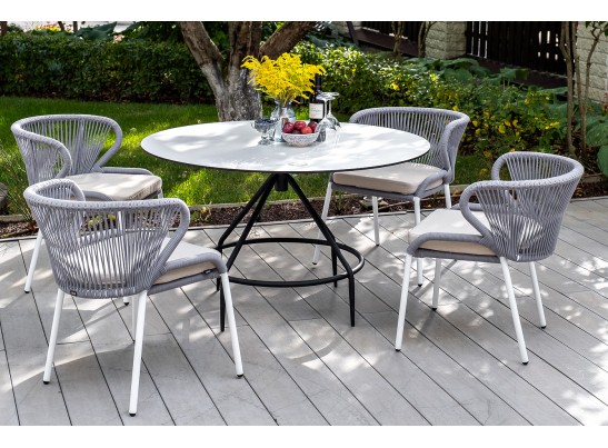 "Милан" стул плетеный из роупа, каркас алюминий белый, роуп светло-серый, ткань Neo Ash в Ростове-на-Дону