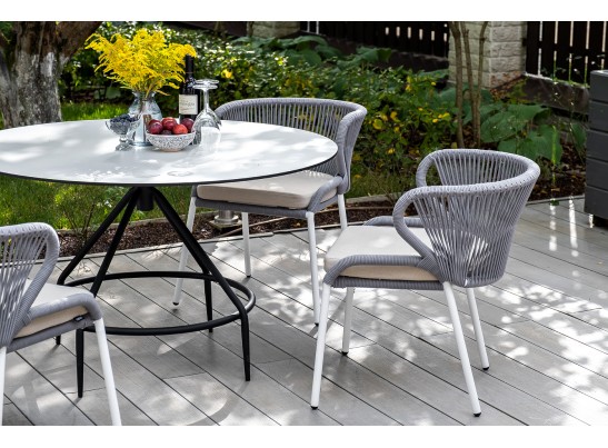 "Милан" стул плетеный из роупа, каркас алюминий белый, роуп светло-серый, ткань Neo Ash в Ростове-на-Дону