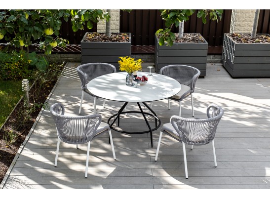 "Милан" стул плетеный из роупа, каркас алюминий белый, роуп светло-серый, ткань Neo Ash в Ростове-на-Дону