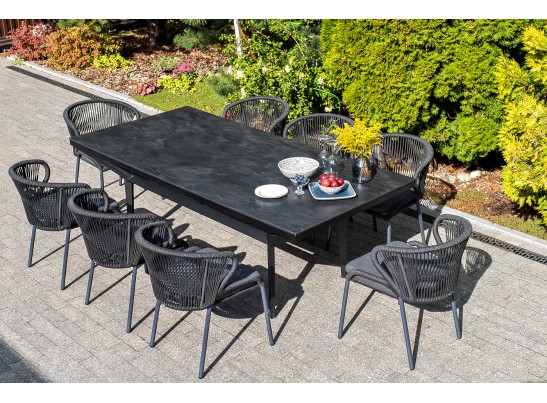 "Милан" стул плетеный из роупа, каркас алюминий темно-серый (RAL7024) шагрень, роуп темно-серый круглый, ткань темно-серая в Ростове-на-Дону