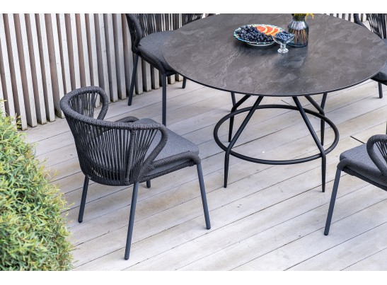 "Милан" стул плетеный из роупа, каркас алюминий темно-серый (RAL7024) шагрень, роуп темно-серый круглый, ткань темно-серая в Ростове-на-Дону