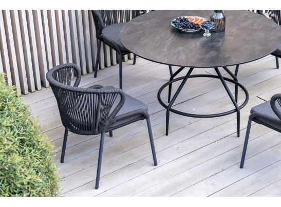 "Милан" стул плетеный из роупа, каркас алюминий темно-серый (RAL7024) шагрень, роуп темно-серый круглый, ткань темно-серая в Ростове-на-Дону