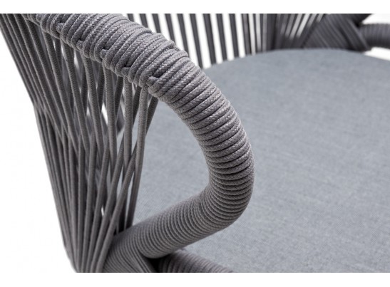 "Милан" стул плетеный из роупа, каркас алюминий белый муар, роуп светло-серый круглый, ткань светло-серая в Ростове-на-Дону