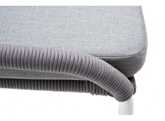 "Милан" стул плетеный из роупа, каркас алюминий белый муар, роуп светло-серый круглый, ткань светло-серая в Ростове-на-Дону