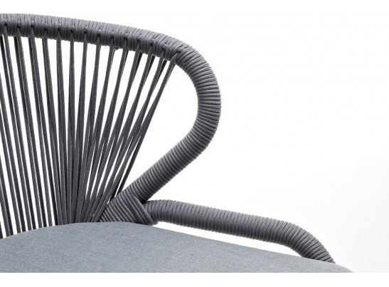 "Милан" стул плетеный из роупа, каркас алюминий белый муар, роуп светло-серый круглый, ткань светло-серая в Ростове-на-Дону