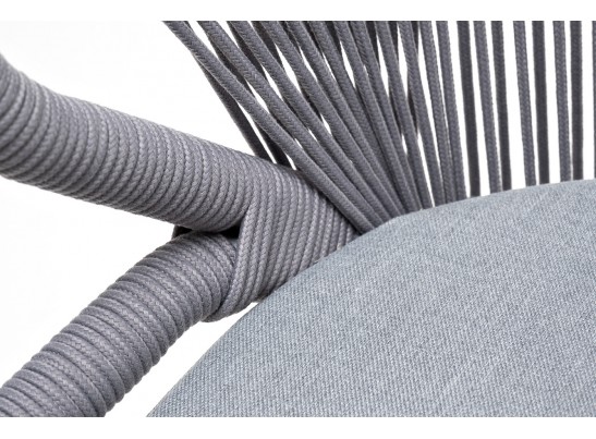 "Милан" стул плетеный из роупа, каркас алюминий белый муар, роуп светло-серый круглый, ткань светло-серая в Ростове-на-Дону