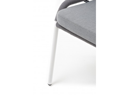 "Милан" стул плетеный из роупа, каркас алюминий белый муар, роуп светло-серый круглый, ткань светло-серая в Ростове-на-Дону