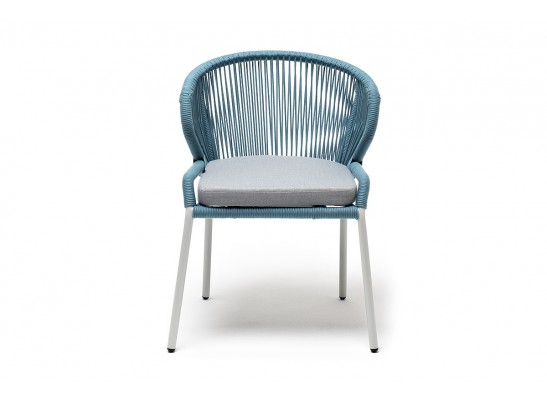 "Милан" стул плетеный из роупа, каркас алюминий светло-серый (RAL7035) муар, роуп бирюзовый круглый, ткань светло-серая в Ростове-на-Дону