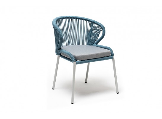"Милан" стул плетеный из роупа, каркас алюминий светло-серый (RAL7035) муар, роуп бирюзовый круглый, ткань светло-серая в Ростове-на-Дону